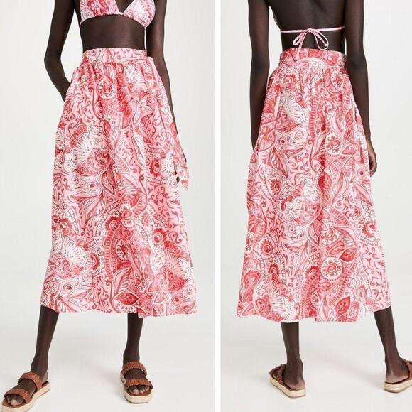 Mara Hoffman Skirt Wrap Paisley Print Red Katrine Midi‎ Skirt Plus Size 3X - Picture 2 of 8